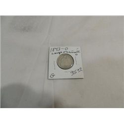 EARLY DATE 1843-O SEATED QUARTER GOOD