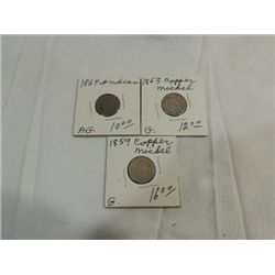 LOT 3 1859, 63 & 64 COPPER NICKEL INDIAN HEAD