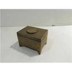 ANTIQUE BRASS & CARVED JADE ORIENTAL JEWELRY BOX