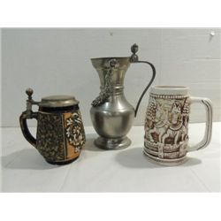 LOT 3 VINTAGE BEER STEINS: ORIGINAL KING, PEWTER