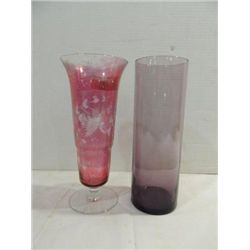 LOT 2 MID CENTURY MODERN CRANBERRY & AMETHYST GLAS