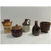 Image 1 : LOT 5 VINTAGE BROWN CERAMIC JUGS & MILK CAN,