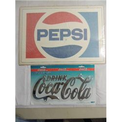 LOT 2 PEPSI WINDOW STICKER & COCA-COLA LICENSE