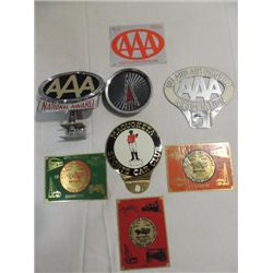 LOT 8 VINTAGE (3) AAA TOPPERS, 4 METAL AUTO CLUBS