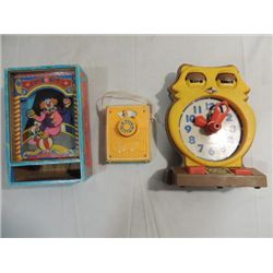 LOT 3 VINTAGE CHILDS TOYS: TOMY ANSWER CLOCK