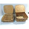 Image 1 : LOT 2 VINTAGE WOOD WOVEN FLIP-TOP PICNIC BASKETS