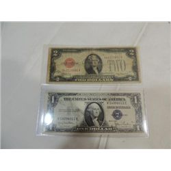 LOT 2 BANK NOTES: 1928C RED SEAL 2 DOLLAR & 1935D