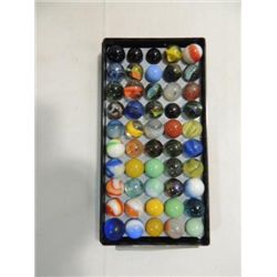 LOT 50 VINTAGE MARBLES: KORK SCREWS, CAT EYES,