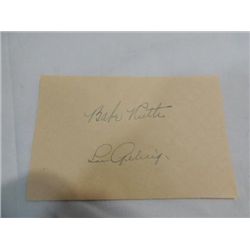 RUTH & GEHRIG CUT SIGNATURE AUTOGRAPH NO COA