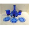 Image 1 : LOT 9 COBALT BLUE GLASS PLATES, VASES, CANNISTER