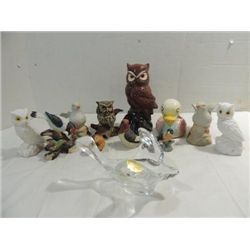 LOT 11 CERAMIC & GLASS BIRDS, SEVERAL OWLS, DOVES