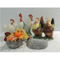 LOT 7 VINTAGE CERAMIC ROOSTER & HEN SETS