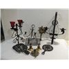 Image 1 : LOT 9 VINTAGE WROUGHT IRON CANDLE HOLDERS, TRIVETS