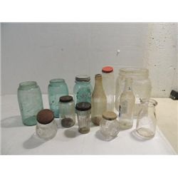 LOT 11 VINTAGE VARIETY JARS, SODA BOTTLES: BALL,