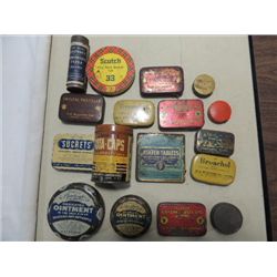 LOT 17 VINTAGE METAL TINS: SCOTCH TAPE, ROTA CAPS