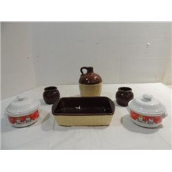 LOT 6 (2)CAMPBELL SOUP BOWLS & 4 BROWN EARTHENWARE