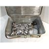 Image 2 : VINTAGE PRESSED METAL WOOD HANDLE BASKET FULL OF