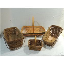 LOT 4 VINTAGE LONGABERGER WOOD WOVEN BASKETS DATED