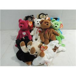 LOT 9 TY PLUSH BEANIE BABIES: VALENTINO, BUTCH,