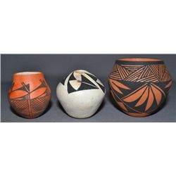 THREE ACOMA POTTERY JARS