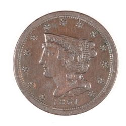 1851 HALF CENT AU+