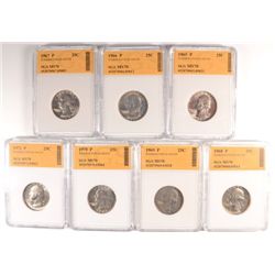 7 SLABBED WASHINGTON QUARTERS "SILVER" (65,66,67,68,69,70,71) SGS MS70