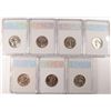 Image 2 : 7 SLABBED WASHINGTON QUARTERS (72,73,74,76,77,78,79) SGS MS70
