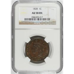 1828 LARGE CENT NGC AU 58 BN