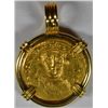 Image 1 : BYZANTINE SOLIDUS IN 18K GOLD MOUNT. TOTAL WEIGHT IS 10.3 GRAMS