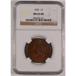 1836 LARGE CENT NGC MS63 BN