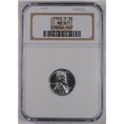 1943-S LINCOLN (STEEL) CENT NGC MS67