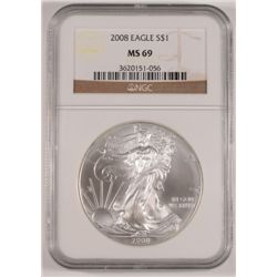 2008 SILVER AMERICAN EAGLE NGC MS69