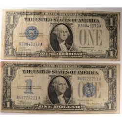 1928 & 1934 $1 SILVER CERTIFICATE "FUNNY BACKS" VG/FINE