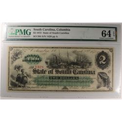 1872 $2 STATE OF SOUTH CAROLINA NOTE PMG 64 EPQ