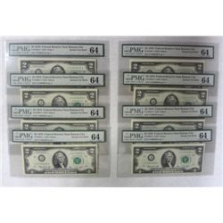 8-1976 FEDERAL RESERVE NOTES (KANSAS CITY BRICK) PMG 64'S