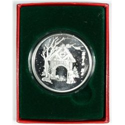 "UNTO" US MANGER SCENE ON A ONE Oz .999 SILVER ART ROUND WITH CAPSULE/GIFT BOX