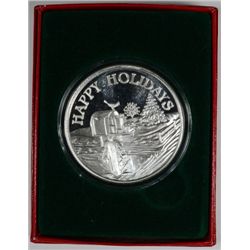 HAPPY HOLIDAYS ( WINTER SCENE ) ONE Oz .999 SILVER ART ROUND, WITH CAPSULE/BOX