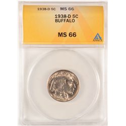 1938-D BUFFALO NICKEL, ANACS MS-66 SUPERB
