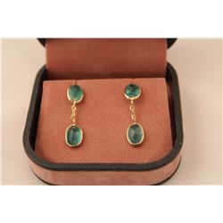 STAMPED 14KT YELLOW GOLD EMERALD EARRINGS. GEMSTONE: 4.00 CARATS ITEM WEIGHT: 0.95 GRAMS