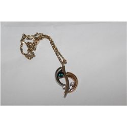 ONE CUSTOM AND HAND MADE 14KT YELLOW AND WHITE GOLD NATURAL BLUE SAPPHIRE AND DIAMOND SET PENDANT.