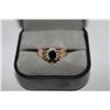 Image 1 : ONE LADIES STERLING SILVER BLUE SAPPHIRE AND DIAMOND CLUSTER RING. STAMPED 925 WITH YELLOW GOLD