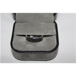 STAMPED 14KT WHITE GOLD DIAMOND RING. NATURAL BLACK DIAMONDS 0.40 CARAT, ROUND, CLARITY: NA