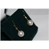 Image 2 : STAMPED 14K YELLOW GOLD SAPPHIRE PEARL EARRINGS. NATURAL SAPPHIRE 0.30 CARAT, MODERATELY INCLUDED,