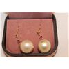 Image 1 : 14KT GOLD RUBELITE PEARL EARRINGS. NATURAL RUBELITE AND SOUTH SEA PEARL, MED LUSTER, MODERATE