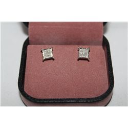ONE PAIR OF 10KT WHITE GOLD SQUARE SHAPE DIAMOND EARRINGS. STAMPED 10KT, SET WITH SIXTEEN (16)