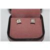 Image 1 : ONE PAIR OF 10KT WHITE GOLD SQUARE SHAPE DIAMOND EARRINGS. STAMPED 10KT, SET WITH SIXTEEN (16)