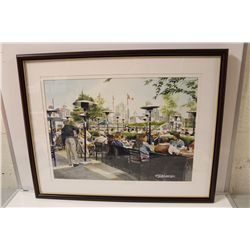 OLIVER B. MALANA  28" X 36" ORIGINAL WATERCOLOUR, "THE SUMMER OUTDOOR RESTAURANT" DATED 2004