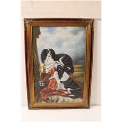 UNSIGNED 24" X 36"  OIL ON CANVAS, "UNTITLED- 2 DOGS POSING"