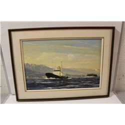 JOHN HORTON (CANADIAN BORN 1935) 20" X 30" OIL ON CANVAS, INSCRIBED ON REVERSE "PACIFIC CHALLEGER,