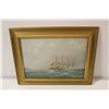 Image 1 : UNSIGNED SHIP AT SEA, OIL ON BOARD 12" X 18"